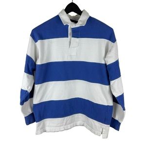 Vintage 90s Front Row Striped Blue White Essential Polo Rugby Shirt Size M
